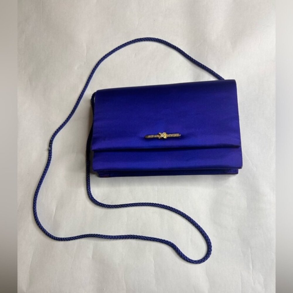 Women’s Satin evening bag Cobalt Blue w/ Corded shoulder strap. Fashionable!